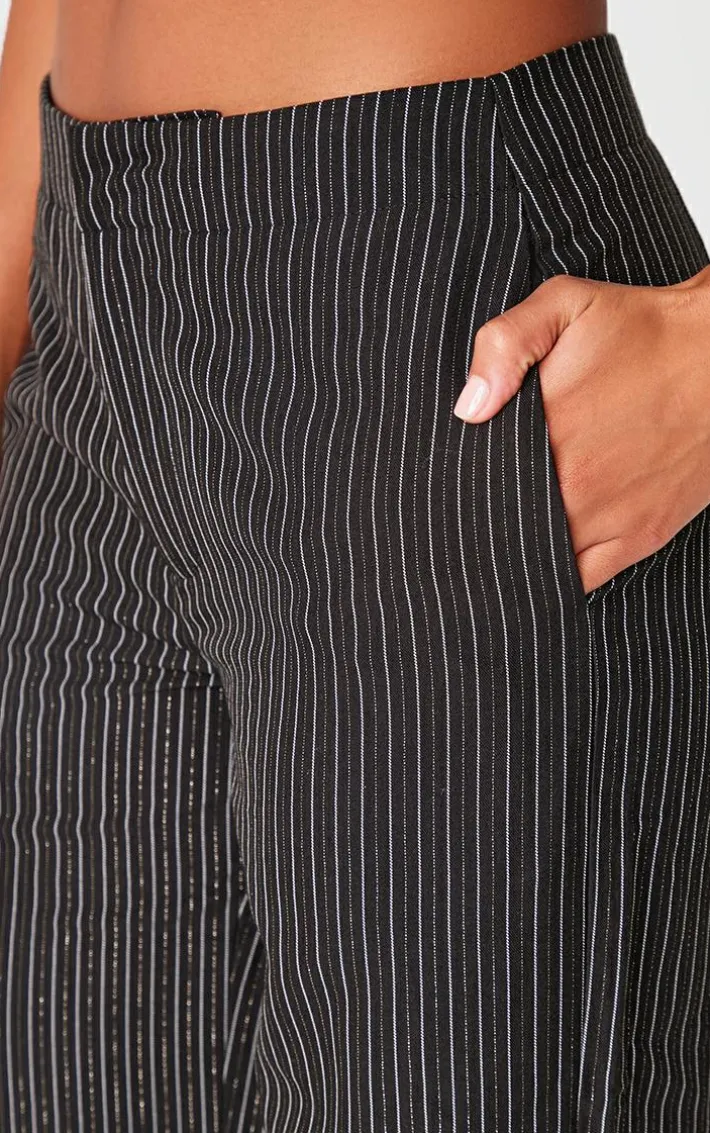 Black Tailored Woven Glitter Pinstripe Wide Leg Pants