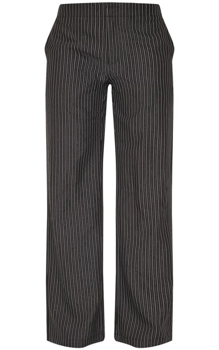 Black Tailored Woven Glitter Pinstripe Wide Leg Pants