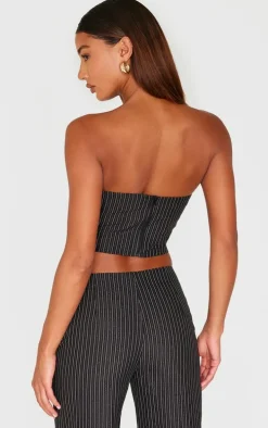 Black Tailored Woven Glitter Pinstripe Bandeau Top