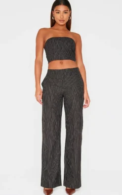 Black Tailored Woven Glitter Pinstripe Bandeau Top