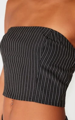 Black Tailored Woven Glitter Pinstripe Bandeau Top