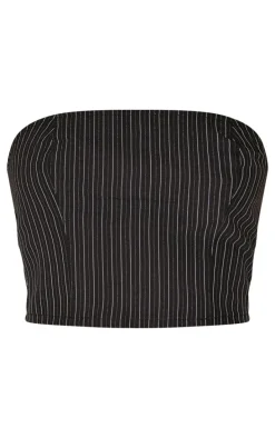 Black Tailored Woven Glitter Pinstripe Bandeau Top