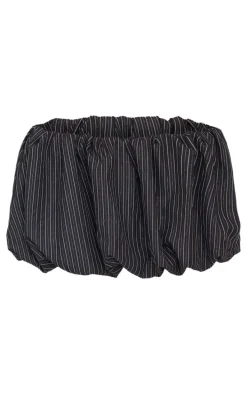 Black Tailored Woven Glitter Pinstripe Puffball Skirt