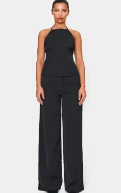 Black Tailored Woven High Waist Wide Leg Pants