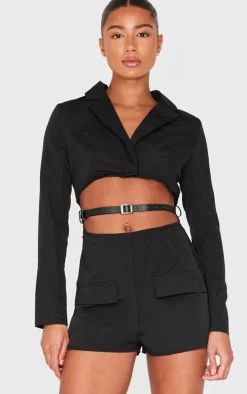 Black Tailored Woven Long Sleeve Romper