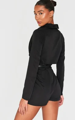 Black Tailored Woven Long Sleeve Romper