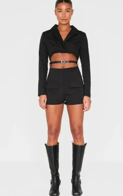 Black Tailored Woven Long Sleeve Romper