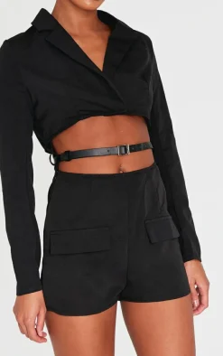 Black Tailored Woven Long Sleeve Romper