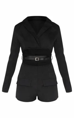 Black Tailored Woven Long Sleeve Romper