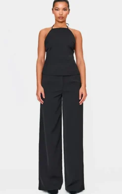 Black Tailored Woven Open Back Long Line Top