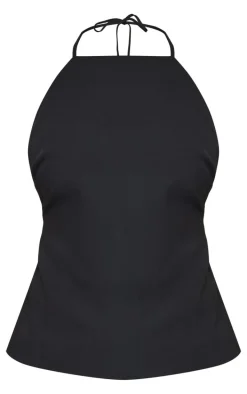 Black Tailored Woven Open Back Long Line Top