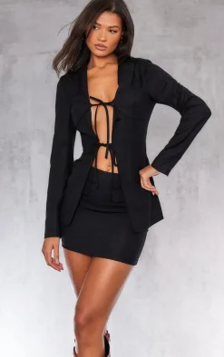 Black Tailored Woven Pocket Detail Low Rise Micro Mini Skirt