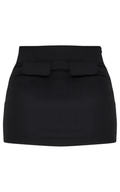 Black Tailored Woven Pocket Detail Low Rise Micro Mini Skirt