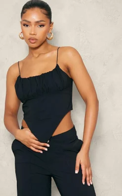 Black Tailored Woven Ruched Front Corset