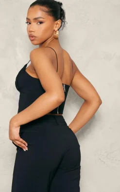 Black Tailored Woven Ruched Front Corset