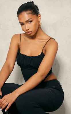 Black Tailored Woven Ruched Front Corset