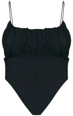 Black Tailored Woven Ruched Front Corset