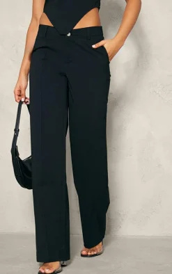 Black Tailored Woven Straight Leg Seamed Detail Pants