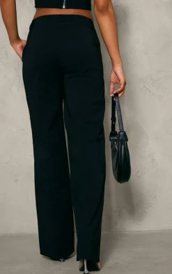 Black Tailored Woven Straight Leg Seamed Detail Pants