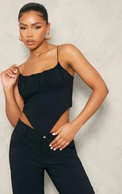 Black Tailored Woven Straight Leg Seamed Detail Pants