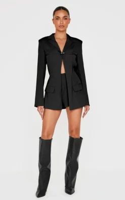 Black Tailored Woven Thin Belt Detail Romper
