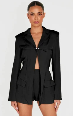 Black Tailored Woven Thin Belt Detail Romper