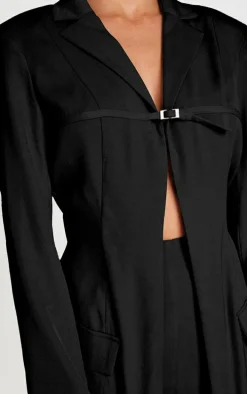 Black Tailored Woven Thin Belt Detail Romper