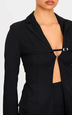 Black Tailored Woven Thin Belt Detail Romper