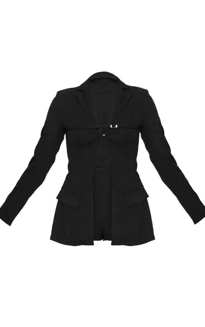 Black Tailored Woven Thin Belt Detail Romper