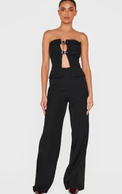 Black Tailored Woven Thin Belt Detail Bandeau Jumpsuit