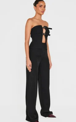 Black Tailored Woven Thin Belt Detail Bandeau Jumpsuit