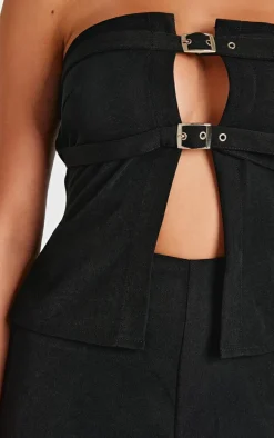 Black Tailored Woven Thin Belt Detail Bandeau Jumpsuit