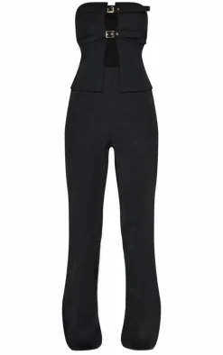 Black Tailored Woven Thin Belt Detail Bandeau Jumpsuit