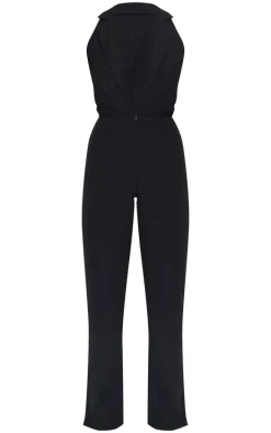 Black Tailored Woven Vest Lace Up Detail Jumpsuit