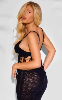 Black Tassel Crochet Top