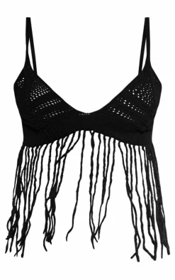Black Tassel Crochet Top
