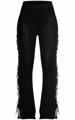 Black Tassel Crochet Wide Leg Pants