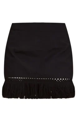 Black Tassel Fringe Hem Detail Mini Skirt