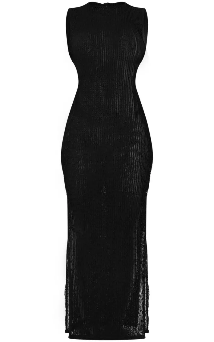 Black Texture Extreme Back Cut Out Maxi Dress