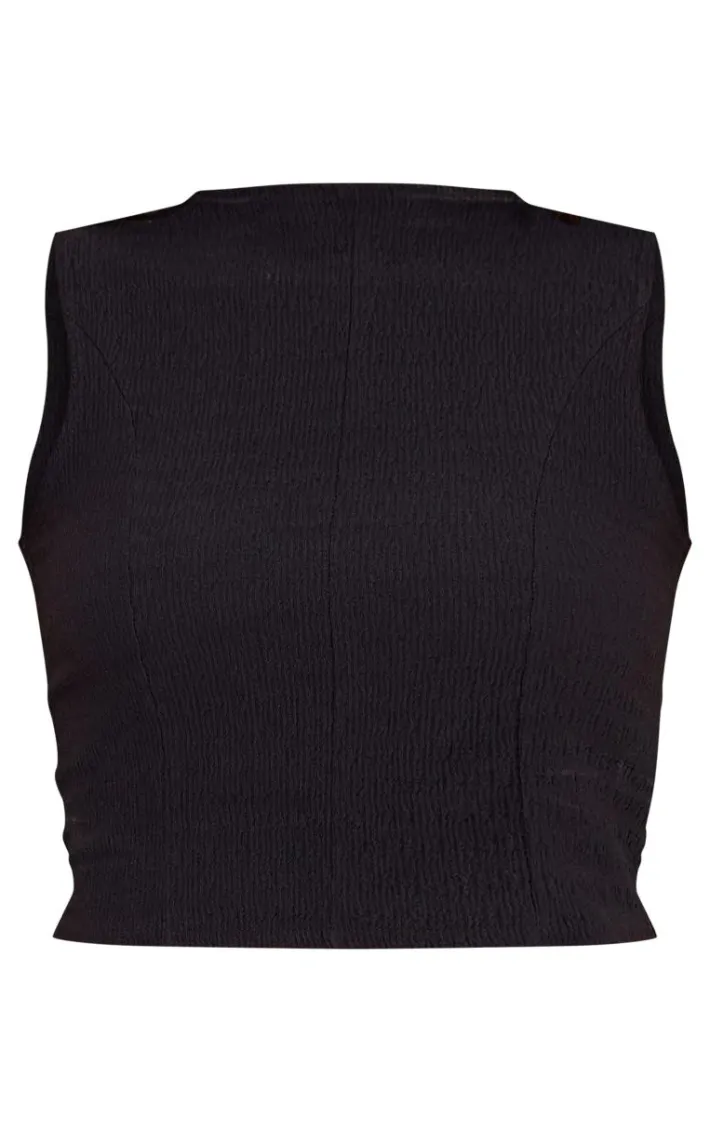 Black Texture High Neck Seam Detail Long Top