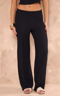 Black Texture Mid Rise Wide Leg Pant