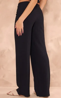 Black Texture Mid Rise Wide Leg Pant