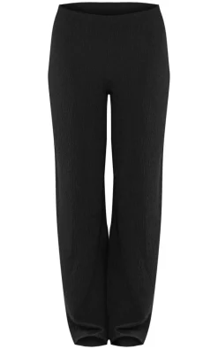 Black Texture Mid Rise Wide Leg Pant