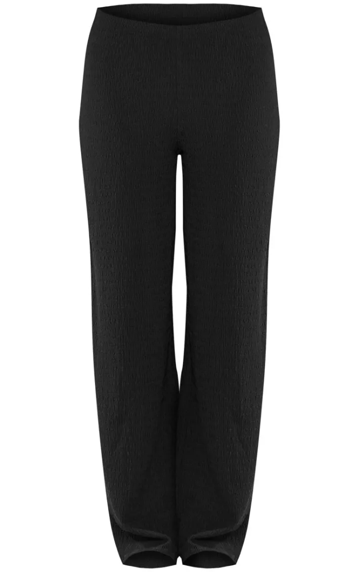 Black Texture Mid Rise Wide Leg Pant