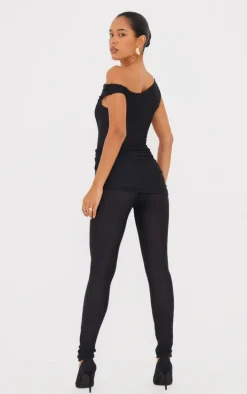 Black Textured Asymmetric Corset Detail Jumpsuit