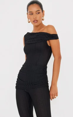 Black Textured Asymmetric Corset Detail Jumpsuit