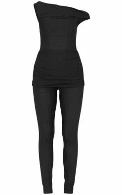 Black Textured Asymmetric Corset Detail Jumpsuit