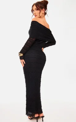 Black Textured Bardot Maxi Dress