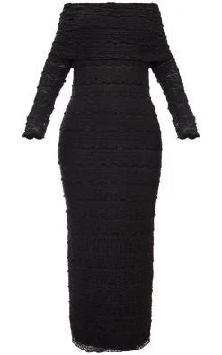 Black Textured Bardot Maxi Dress