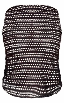 Black Textured Boatneck Long Top